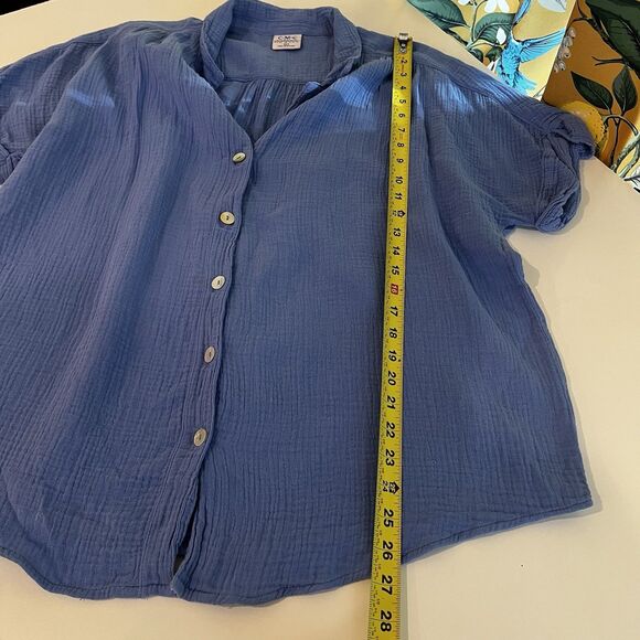CMC Color Me Cotton Blue Gauzy Cotton Shirt Sz L Oversized Lagenlook Modest - Picture 8 of 8